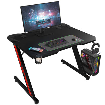 Homall Z-Shaped Gaming Desk Carbon Fiber Surface Desk with Cup Holder & Headphone Hook